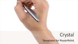  Presentation with writing pen - PPT theme with male hand with pen isolated background and a lemonade colored foreground