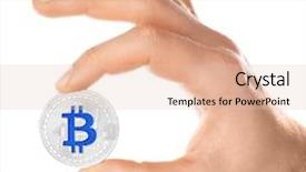  Presentation with bitcoin - PPT theme enhanced with male hand with silver bitcoin background and a  colored foreground