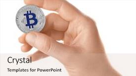  Presentation with bitcoin - Amazing slide set having male hand with silver bitcoin backdrop and a  colored foreground