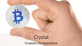  Presentation with bitcoin - Presentation design consisting of male hand with silver bitcoin background and a  colored foreground