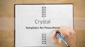  Presentation with hand holding pencil - Slides enhanced with male hand writing by pencil on checked notebook background and a light gray colored foreground