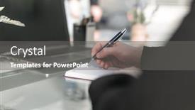  Presentation with writing pen - Presentation having male-hand-writing-in-notebook background and a gray colored foreground