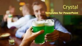  Presentation with pub - Cool new PPT theme with male hands clinking by glasses of green foaming beer over bar counter in pub backdrop and a tawny brown colored foreground