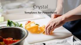  Presentation with cooking - PPT theme having male-hands-cooking-salad background and a  colored foreground