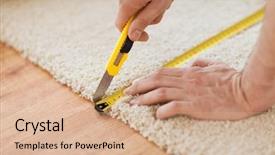  Presentation with repair - PPT layouts enhanced with male hands cutting carpet background and a coral colored foreground