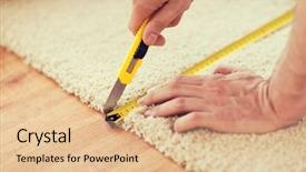  Presentation with blade - Slides enhanced with male hands cutting carpet background and a coral colored foreground