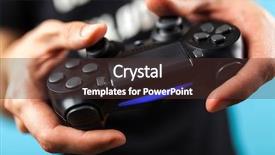  Presentation with holding hands - Presentation theme featuring male hands holding a gaming background and a  colored foreground