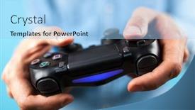  Presentation with controller - PPT layouts enhanced with male-hands-holding-a-ps4 background and a light blue colored foreground