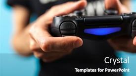  Presentation with controller - Audience pleasing presentation design consisting of male-hands-holding-a-ps4 backdrop and a black colored foreground