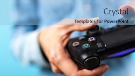  Presentation with controller - Presentation theme featuring male-hands-holding-a-ps4 background and a light blue colored foreground