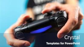  Presentation with controller - Presentation consisting of male-hands-holding-a-ps4 background and a navy blue colored foreground