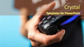  Presentation with controller - Beautiful PPT theme featuring male-hands-holding-a-ps4 backdrop and a red colored foreground