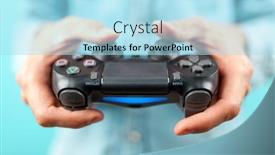  Presentation with controller - Audience pleasing PPT theme consisting of male-hands-holding-a-ps4 backdrop and a light blue colored foreground