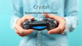  Presentation with controller - PPT theme enhanced with male-hands-holding-a-ps4 background and a light blue colored foreground