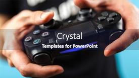  Presentation with controller - Presentation design consisting of male-hands-holding-a-ps4 background and a navy blue colored foreground