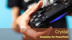  Presentation with controller - Presentation design enhanced with male-hands-holding-a-ps4 background and a tawny brown colored foreground