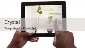  Presentation with black hand - Theme enhanced with male hands holding a tablet background and a light gray colored foreground