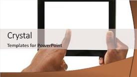  Presentation with hands holding black tablet - Cool new slide set with male hands holding a tablet backdrop and a  colored foreground