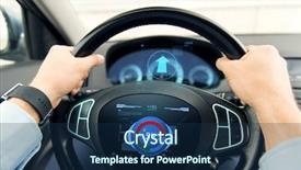  Presentation with car business - Cool new slides with male hands holding car wheel backdrop and a navy blue colored foreground