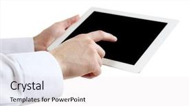  Presentation with holding hands - Presentation consisting of male hands holding digital tablet background and a sky blue colored foreground