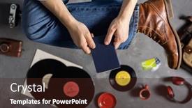  Presentation with leather shoes - Beautiful PPT theme featuring male-hands-holding-passport backdrop and a wine colored foreground