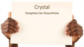  Presentation with cutout paper people standing around globe holding hands - Amazing theme having male hands holding sheet backdrop and a cream colored foreground