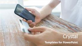  Presentation with smart card - Slide set featuring male hands holding smart phone background and a coral colored foreground