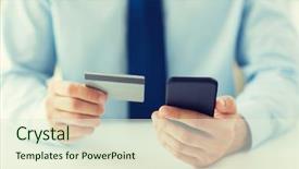  Presentation with smart card - Audience pleasing theme consisting of male hands holding smart phone backdrop and a sky blue colored foreground