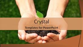  Presentation with hand holding plant - Audience pleasing slide deck consisting of male hands holding soil backdrop and a coral colored foreground