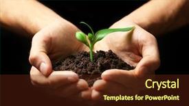  Presentation with soil - Amazing slide deck having male hands holding soil and plant on black background backdrop and a tawny brown colored foreground