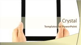  Presentation with holding hands - Presentation design having male hands holding tablet isolated background and a cream colored foreground