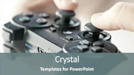  Presentation with video game - Beautiful presentation theme featuring male hands holding video game backdrop and a gray colored foreground