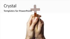  Presentation with cross and holding hands - PPT layouts with male hands holding wooden cross background and a white colored foreground