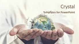  Presentation with hands holding be brave word - Presentation theme enhanced with male hands holding world concept background and a cream colored foreground