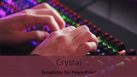  Presentation with gaming - Presentation theme with male-hands-is-typing background and a tawny brown colored foreground