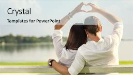  Presentation with hands heart - PPT theme consisting of male hands making up heart background and a sky blue colored foreground