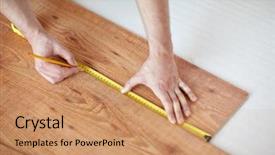  Presentation with repair - Slide deck having measuring wooden flooring with ruler background and a coral colored foreground