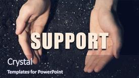  Presentation with hands and word volunteer - Colorful PPT layouts enhanced with male hands on soil background backdrop and a  colored foreground