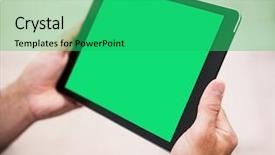  Presentation with digital - Audience pleasing presentation theme consisting of male hands over abstract backdrop and a ocean colored foreground