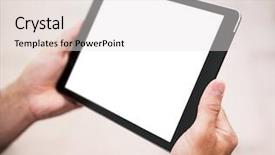  Presentation with digital - Colorful presentation design enhanced with male hands over abstract backdrop and a white colored foreground