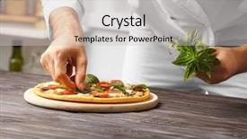  Presentation with pizza - Beautiful PPT theme featuring male hands preparing pizza at wooden table closeup backdrop and a light gray colored foreground