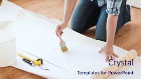  Presentation with glue - Amazing PPT layouts having male hands smearing wallpaper backdrop and a sky blue colored foreground