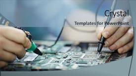  Presentation with electric current - Amazing PPT layouts having male hands testing electric current backdrop and a light blue colored foreground