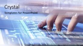  Presentation with virtual keyboard - PPT theme featuring male hands typing on keyboard background and a light blue colored foreground