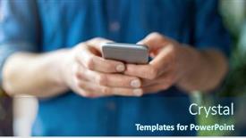  Presentation with hands of anonymous hackers typing - Cool new presentation design with male-hands-typing-on-smartphone backdrop and a ocean colored foreground