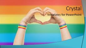  Presentation with rainbow pride - Colorful PPT theme enhanced with male hands with gay pride backdrop and a yellow colored foreground