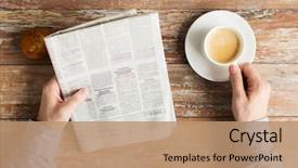  Presentation with mass media - Slides featuring male hands with newspaper background and a coral colored foreground