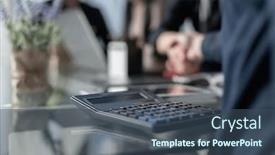  Presentation with handshake - PPT theme featuring male-handshake-closeup-after-effective background and a ocean colored foreground