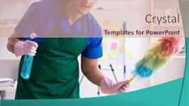  Presentation with professional - Presentation having male-handsome-professional-cleaner-working background and a  colored foreground