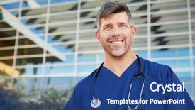  Presentation with healthcare - PPT theme consisting of male healthcare worker outside hospital background and a  colored foreground